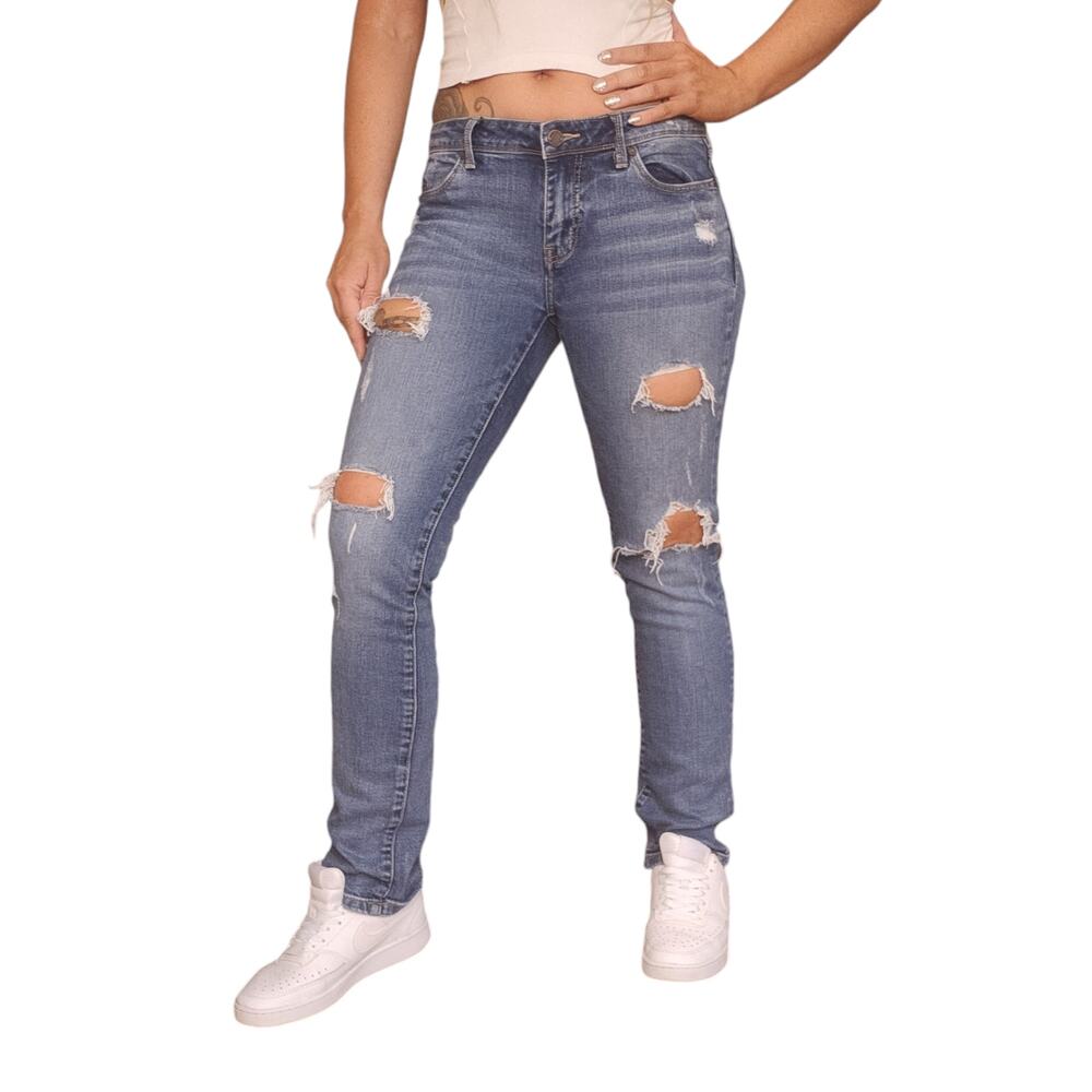 Buckle Black Jeans Womens 27x31 Fit #53 Straight Cut Ripped Destroyed Abrasion